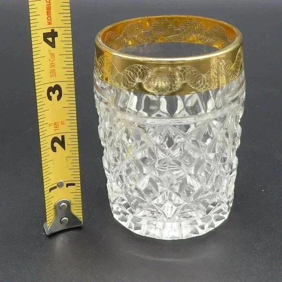 Diamond Point Clear Glasse with Wide Gold Band Old Fashioned Glass Whiskey Glass - Picture 6 of 7